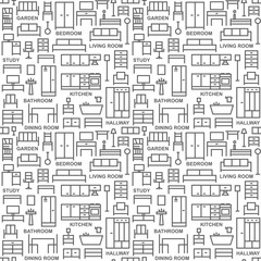 Furniture themed vector seamless outline pattern background 3
