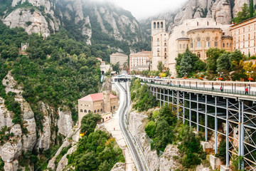 Sanctuary of Santa Maria de Montserrat Abbey in Montserrat mountains, Spain