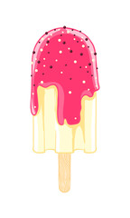 Cartoon cool popsicle with icing and grit. Sweet ice cream isolated on the white background.