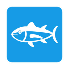 Icono plano pescado en cuadrado azul