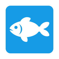 Icono plano pez en cuadrado azul