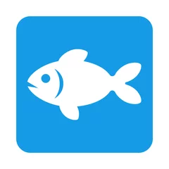 Foto auf Acrylglas Antireflex Icono plano pez en cuadrado azul © teracreonte