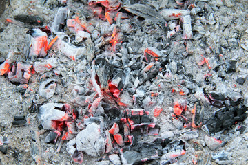 last embers/ background with hot charcoal from the dying campfire