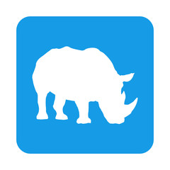Icono plano rinoceronte en cuadrado azul
