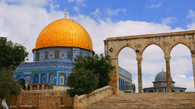 Dome of the Rock in Jerusalem on the top of the Temple Mount. Golden Dome is the most known mosque and landmark in Jerusalem.
