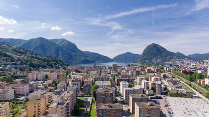 Aerial view of Lugano city