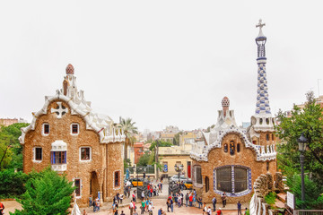 Fototapeta premium BARCELONA, SPAIN - OCTOBER 19,2012 : Park Guell by architect Antoni Gaudi in Barcelona, Spain
