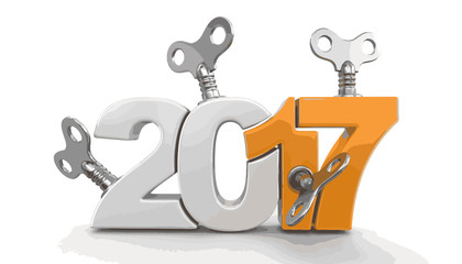 New Year 2017 with winding keys. Image with clipping path.