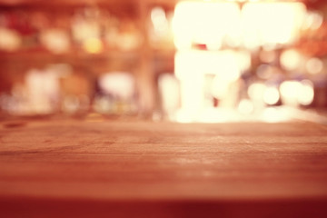 empty table background blur interior of the restaurant