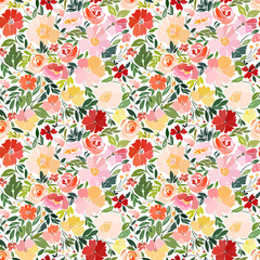  Seamless pattern with bright summer flowers, colorful floral ornament.