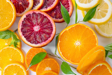 Slices of delicious citrus fruit, closeup
