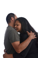 latinamerican couple in love on white