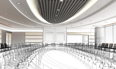 sketch design of interior conference room, 3d rendering