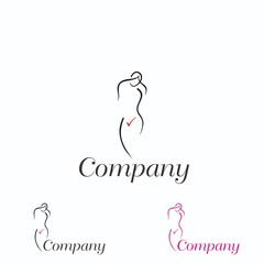 Female Genital Health Logo / Line woman body shape with V icon (right icon) on white background