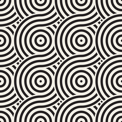 Vector seamless geometric pattern composed with circles and lines. Modern stylish rounded stripes texture. Repeating abstract background