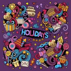 Colorful set of holidays doodles design
