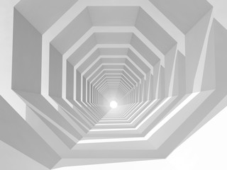 Empty white tunnel perspective, 3d illustration - obrazy, fototapety, plakaty