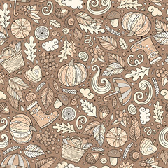 Cartoon cute hand drawn Autumn seamless pattern