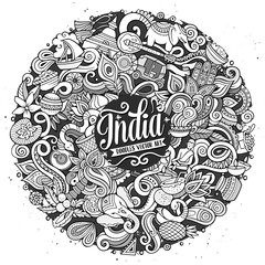 Fototapeta premium Cartoon cute doodles hand drawn India illustration