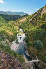 The Pont du Diable or Devil Bridge is a Roman bridge that spans the river Ardeche at about 10 m altitude.