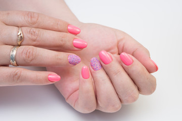Hands with beautiful manicure. Natural nails with gel polish