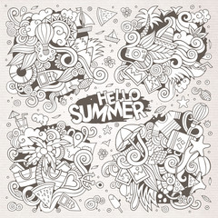 Line art vector set of summer doodle designs