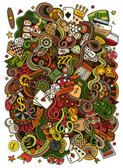Cartoon hand-drawn doodles casino, gambling illustration
