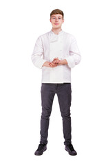 Smiling confident chef isolated over white