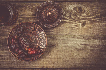 Ramadan kareem holiday concept with iftar dates