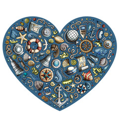 Set of Marine, Nautical cartoon objects