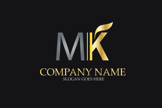 MK Letter Logo Design in Golden and Metal Color