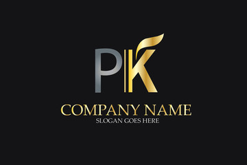 PK  Letter Logo Design in Golden and Metal Color - obrazy, fototapety, plakaty