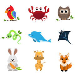 animals flat icons set