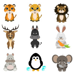 animals flat icons set