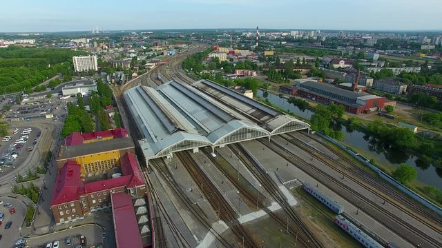 Aerial view of the South Railroad Station in Kaliningrad, Russia