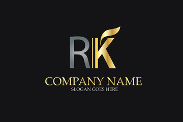 RK Letter Logo Design in Golden and Metal Color