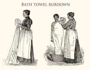 Bath towel rubdown, vintage illustration