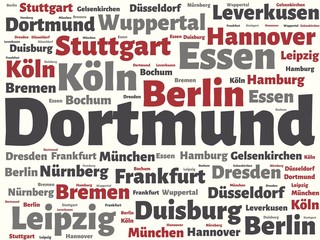 Dortmund - Bilder mit Wörtern aus dem Bereich Deutsche Städte, Wortwolke, Würfel, Buchstabe, Bild, Illustration