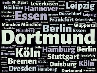 Dortmund - Bilder mit W&ouml;rtern aus dem Bereich Deutsche St&auml;dte, Wortwolke, W&uuml;rfel, Buchstabe, Bild, Illustration