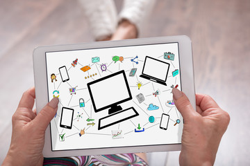 Network communication concept on a tablet