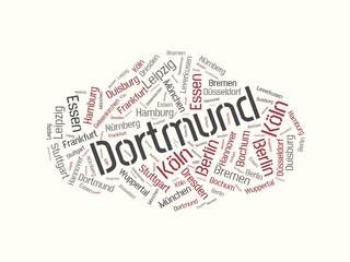 Dortmund - Bilder mit Wörtern aus dem Bereich Deutsche Städte, Wortwolke, Würfel, Buchstabe, Bild, Illustration