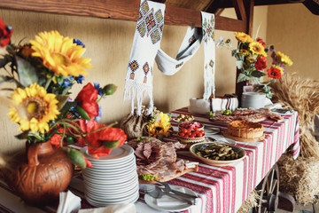 Cart served with snacks stands outside
