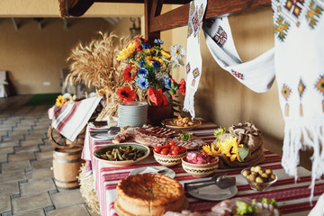 Cart served with snacks stands outside
