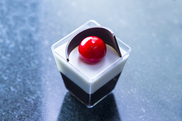 Molecular cuisine dishes in plastic buffet tableware 