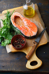 Steak Salmon on a cutting board