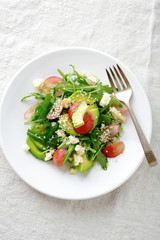 Light Avocado Salad with grape and arugula