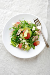 Salad Avocado with Grape, Arugula, Cheese and Sesame