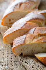 Slice Baguette on the sackcloth