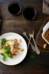 Pasta with Bolognese sauce and wine