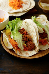 Two mexican Tacos with ground beef and vegetables